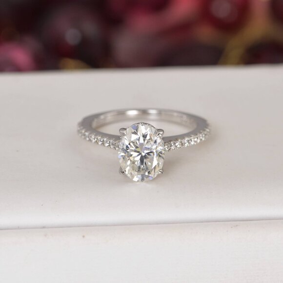Fully Iced Oval Engagement Solitaire Moissanite Ring - Picture 8 of 12